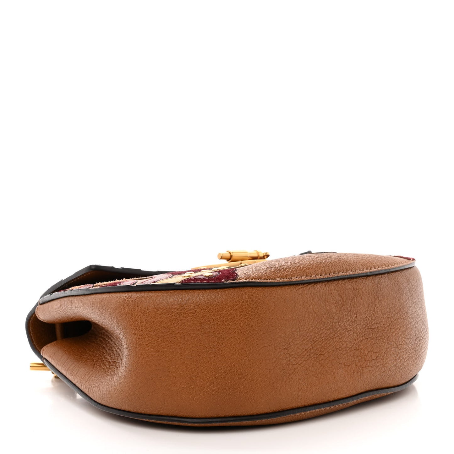 Calfskin Suede Floral Patchwork Studded Drew Shoulder Bag Caramel Multicolor