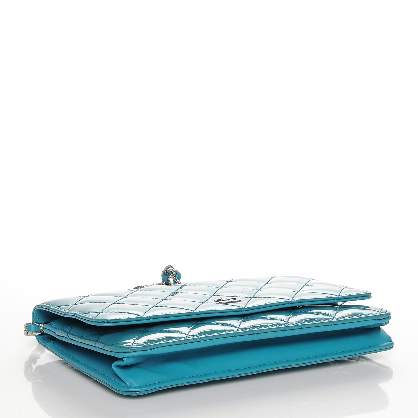 Patent Quilted Wallet On Chain WOC Turquoise Blue