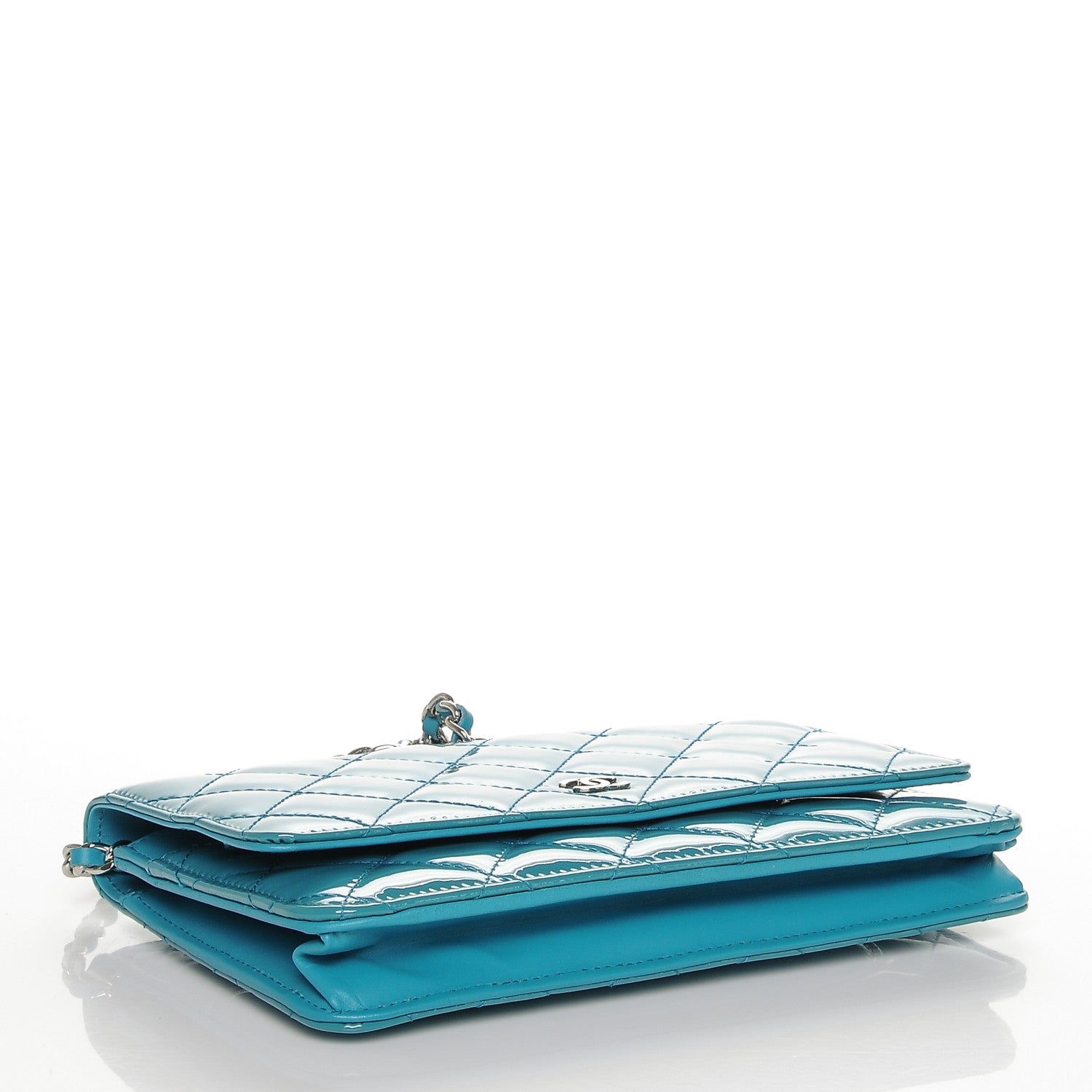 Chanel Patent Quilted Wallet On Chain WOC Turquoise Blue 4 of 11