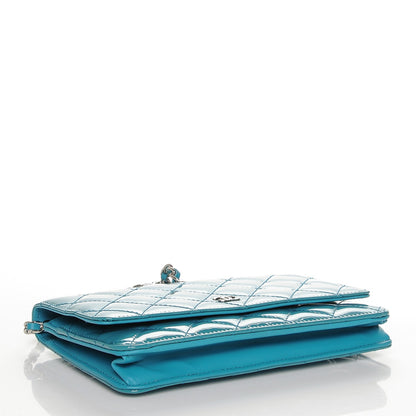 Chanel Patent Quilted Wallet On Chain WOC Turquoise Blue 4 of 11