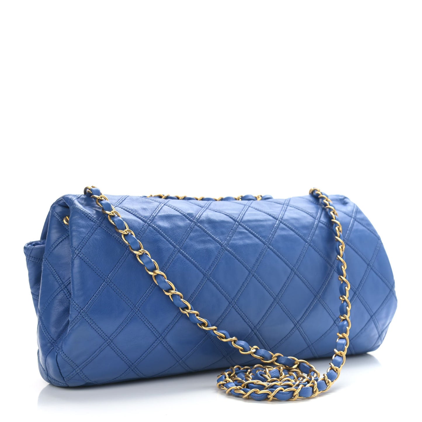 Calfskin Stitched Thin City Flap Blue
