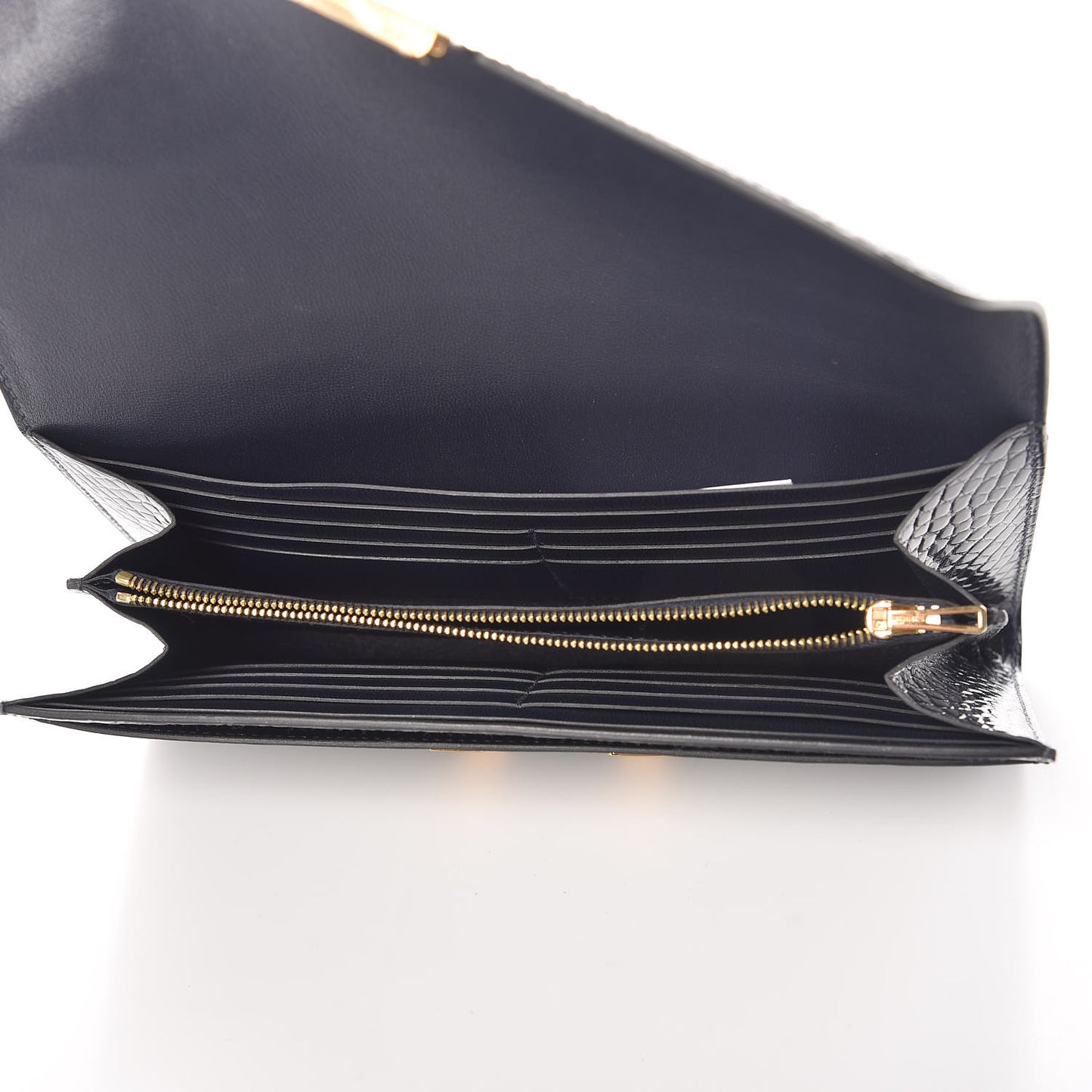 Shiny Alligator Constance Long Wallet Bleu Marine
