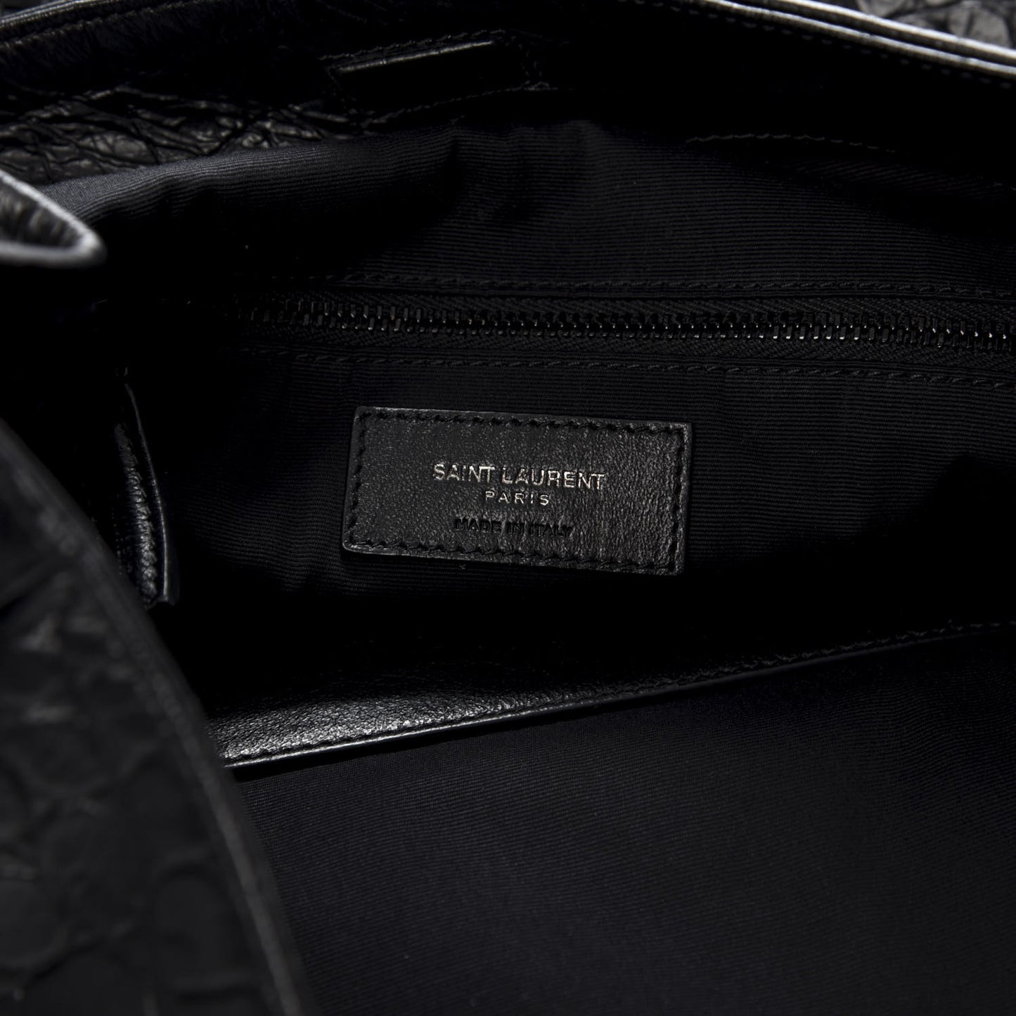 Calfskin Crocodile Embossed Monogram Large Niki Shopping Bag Black