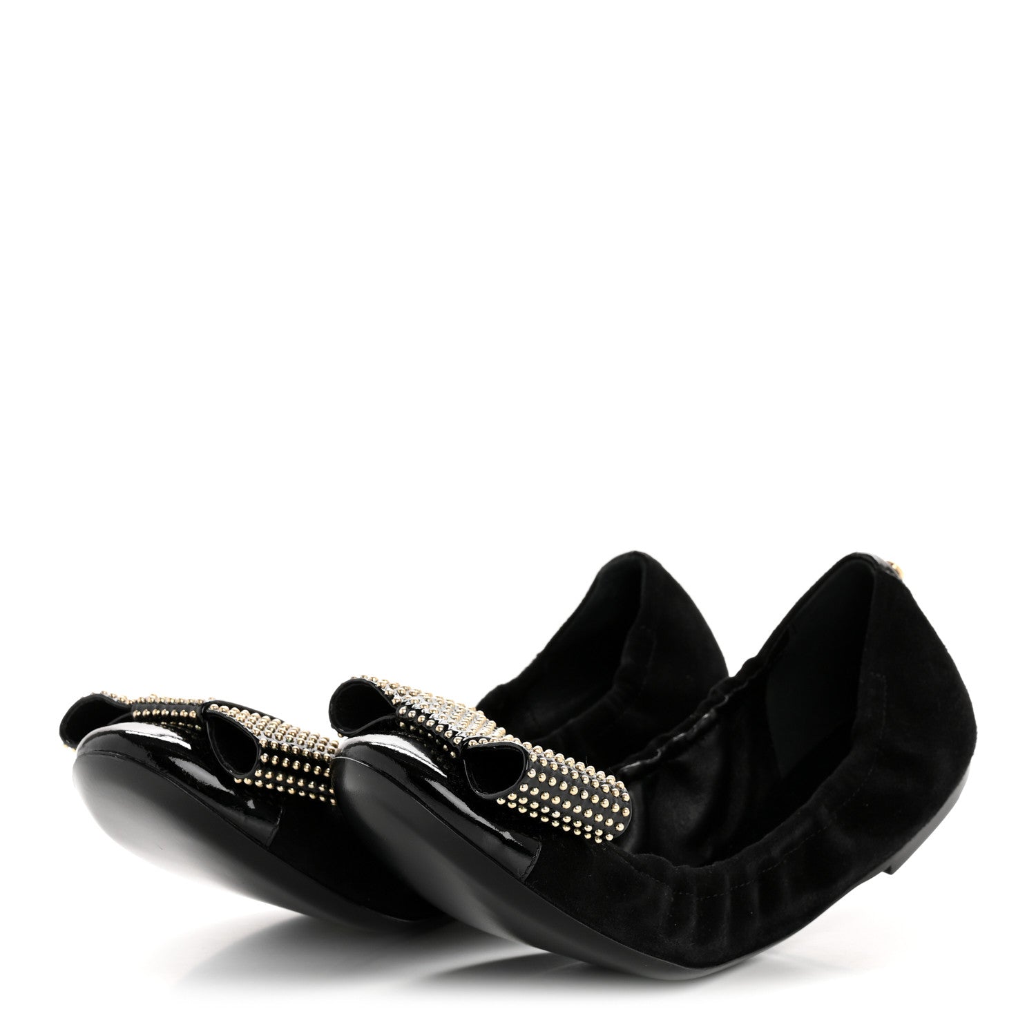 Louis Vuitton Suede Patent Studded Flirty Ballerina Bow Flats 39.5 Black 3 of 8
