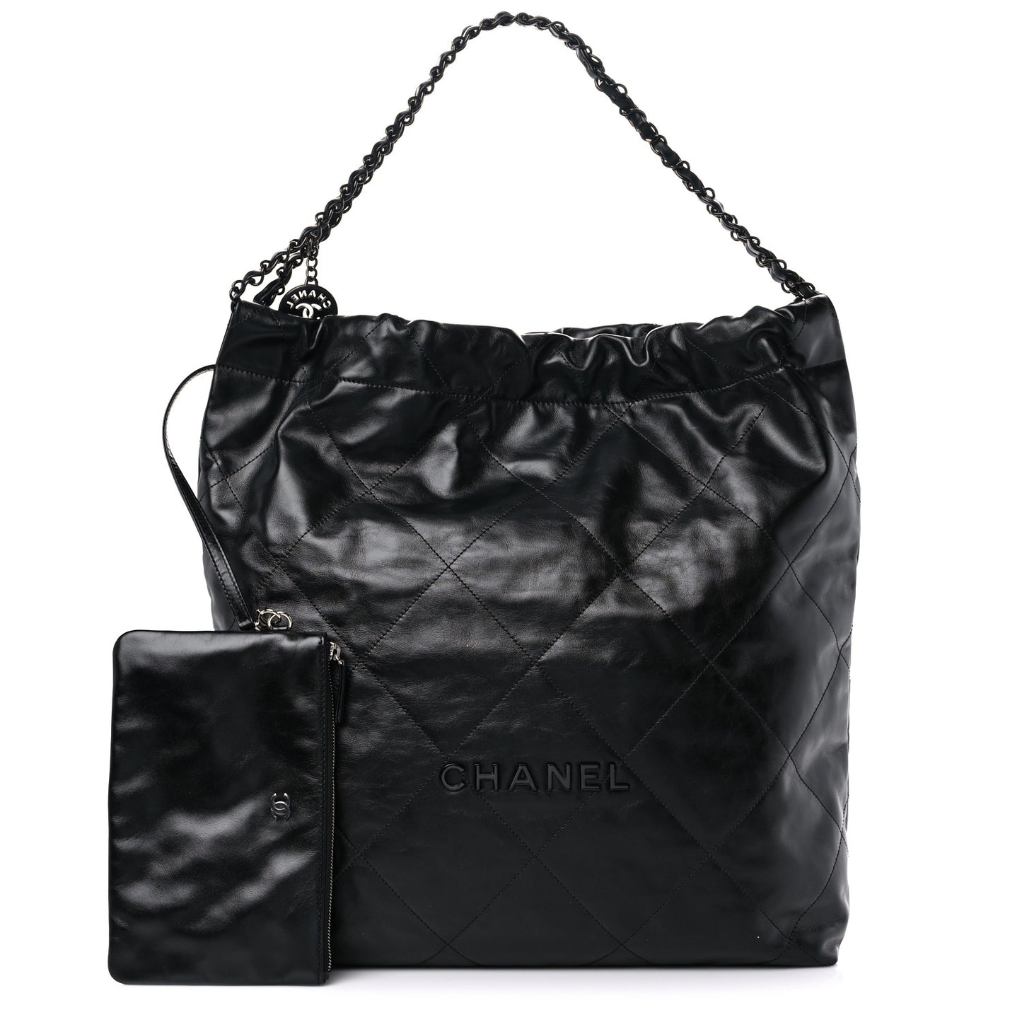 Shiny Calfskin Quilted Large Chanel 22 So Black