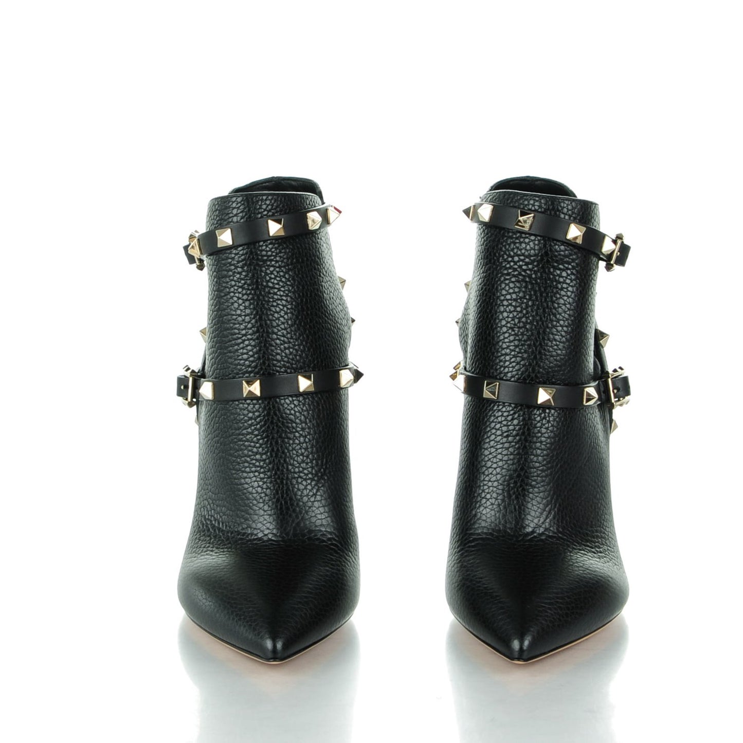 Grained Calfskin Rockstud Double Buckle 100mm Ankle Boots 38.5 Black