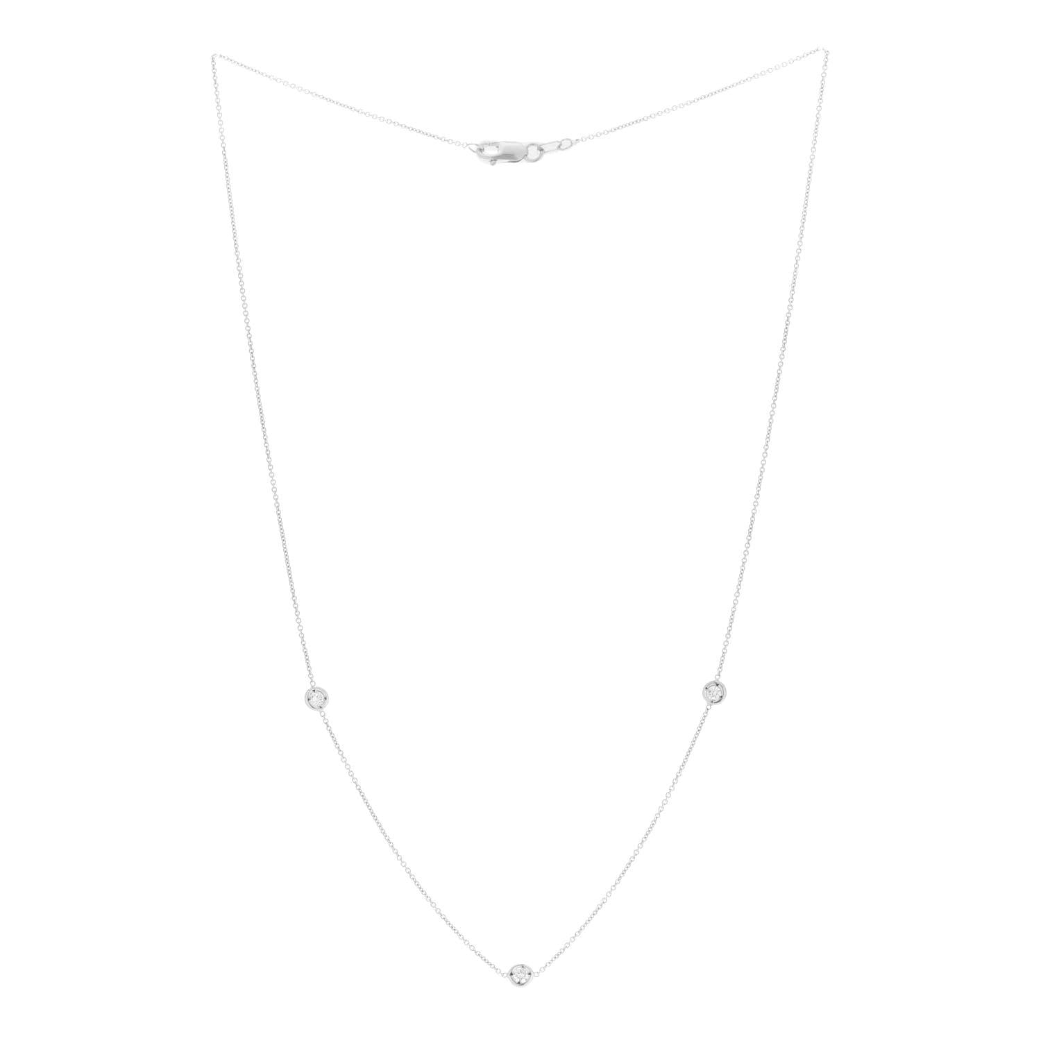 Roberto Coin 18K White Gold Diamond .15ctw Diamonds by the Inch Three Station Necklace 3 of 6
