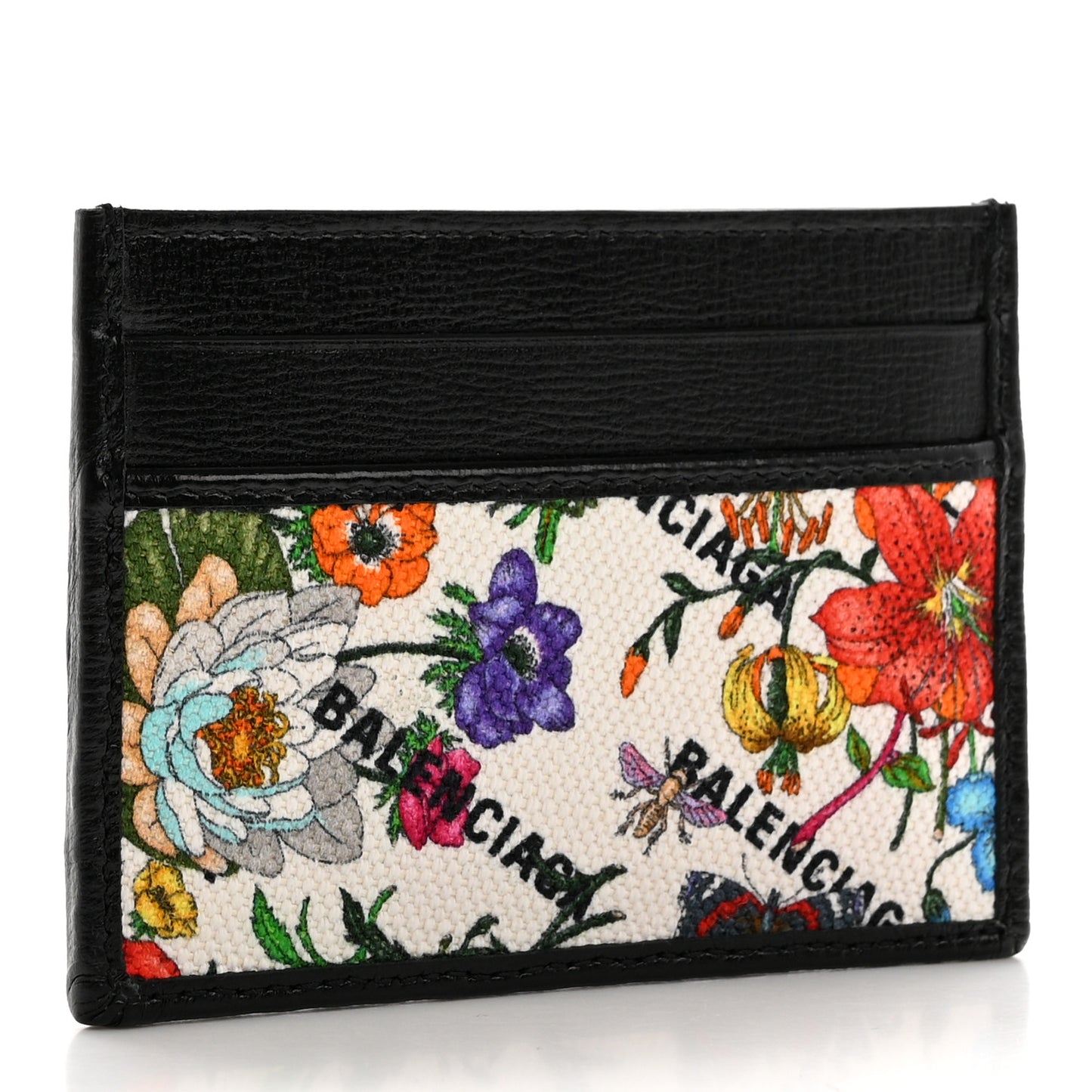 X GUCCI Canvas Azalea Calfskin Flora Logo Print Neo Classic Card Holder White Multicolor Black