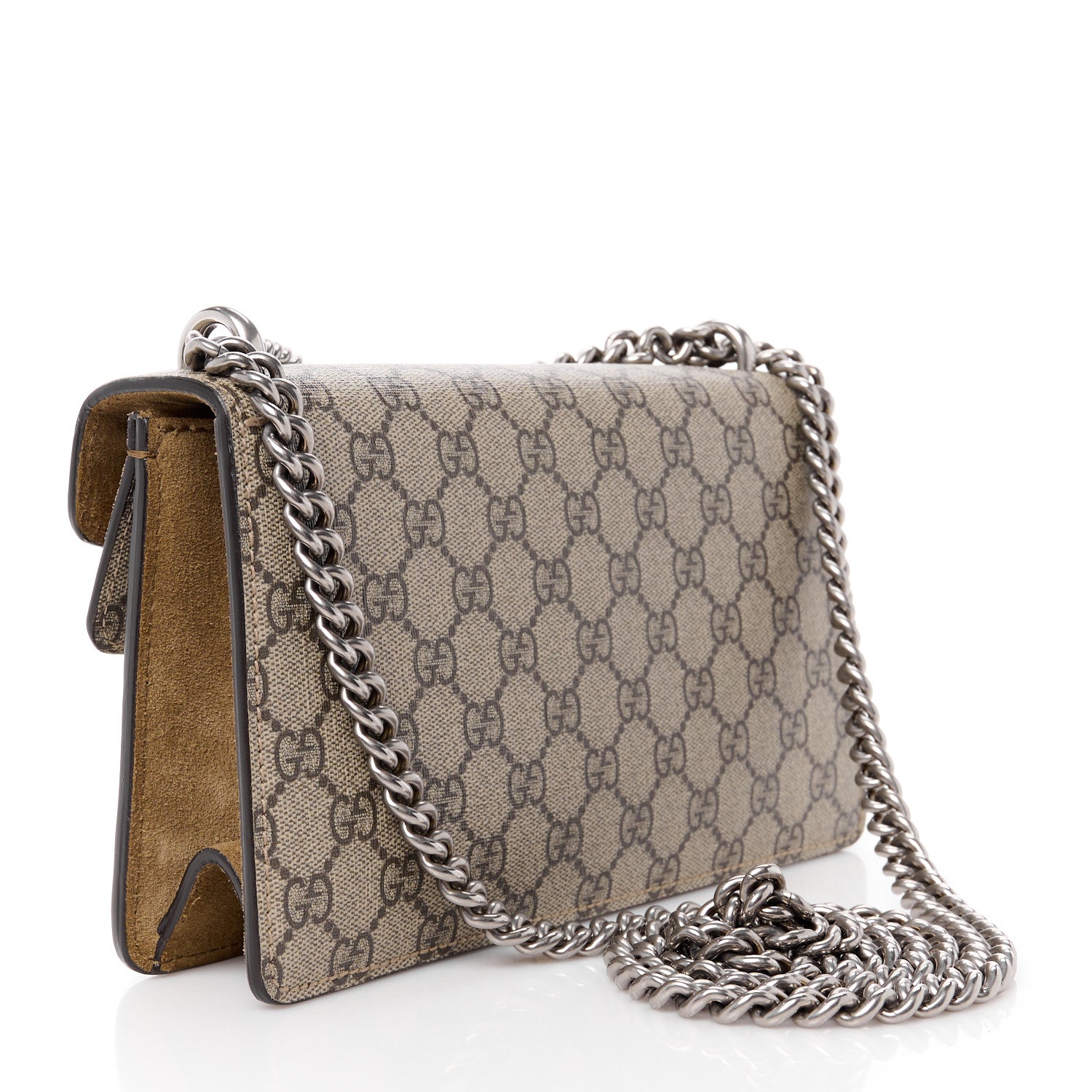 Gucci GG Supreme Monogram Suede Crystal Small Dionysus Shoulder Bag Beige Ebony Taupe 3 of 12