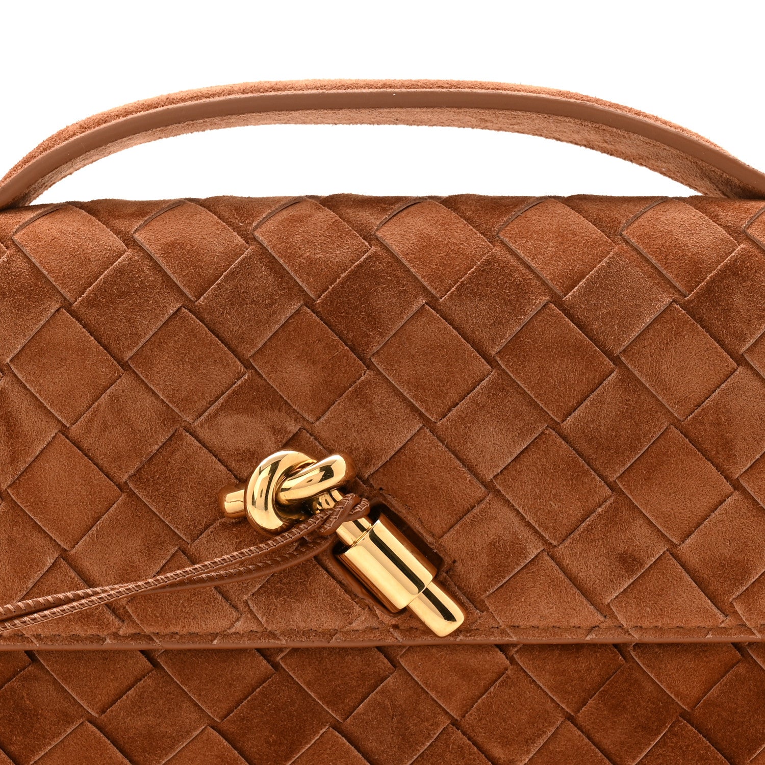 Bottega Veneta Suede Intrecciato Long Andiamo Top Handle Clutch  Amber 7 of 9
