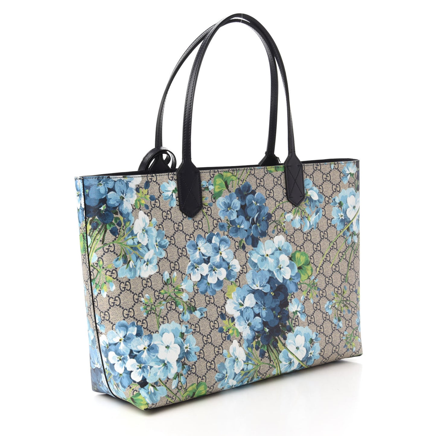GG Supreme Monogram Blooms Medium Reversible Tote Beige Blue Navy