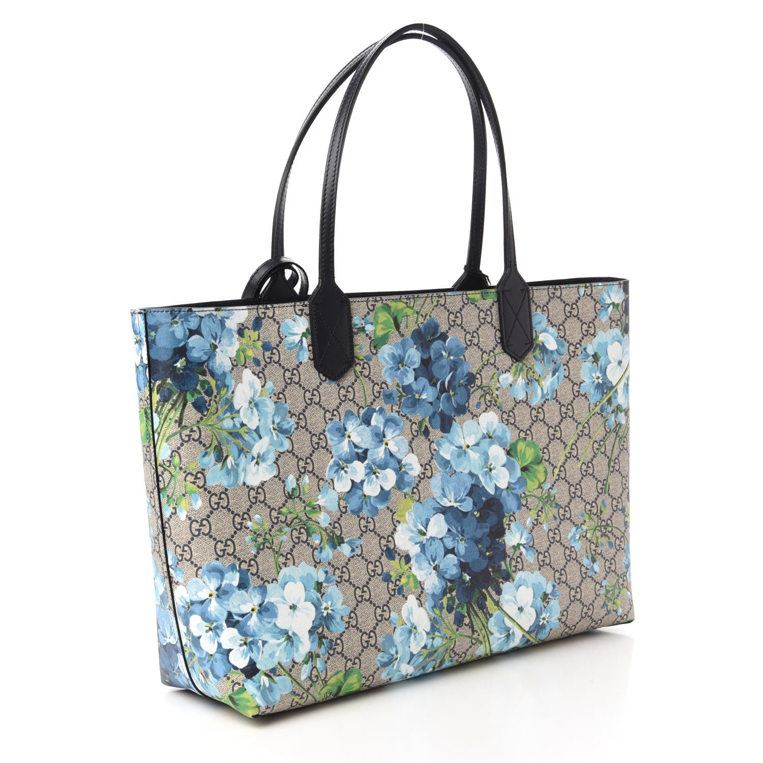 Gucci GG Supreme Monogram Blooms Medium Reversible Tote Beige Blue Navy 3 of 15