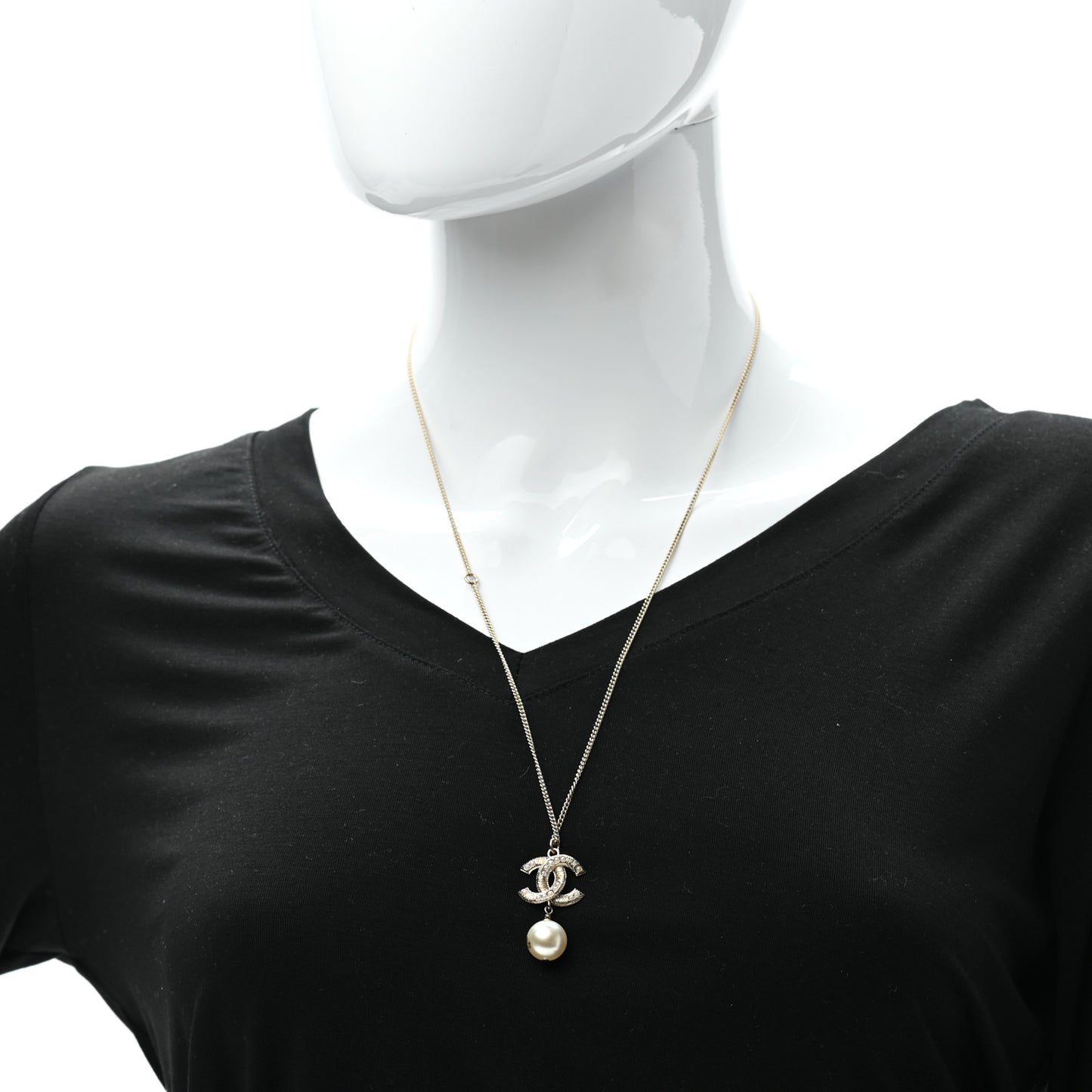 Pearl CC Pendant Necklace Gold