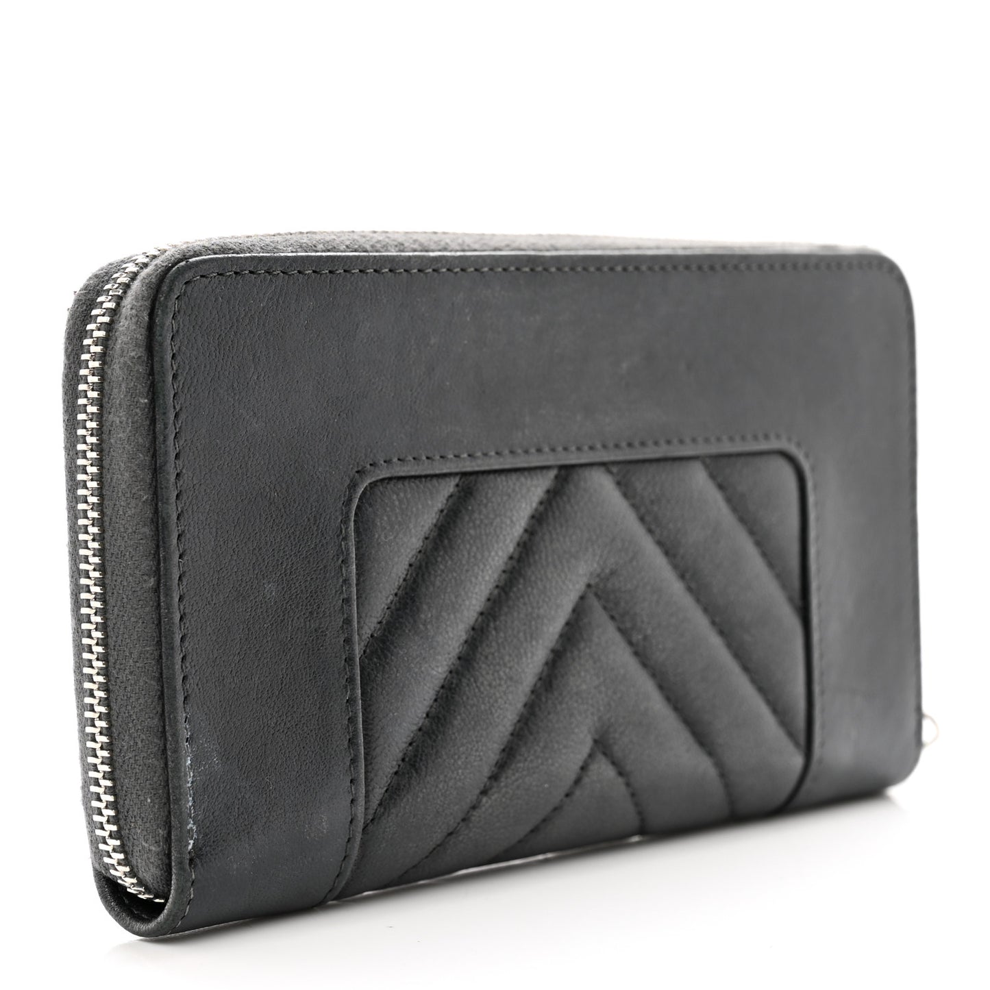 Sheepskin Chevron Quilted Mademoiselle Vintage Zip Around Wallet Grey