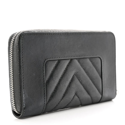 Chanel Sheepskin Chevron Quilted Mademoiselle Vintage Zip Around Wallet Grey 3 of 9