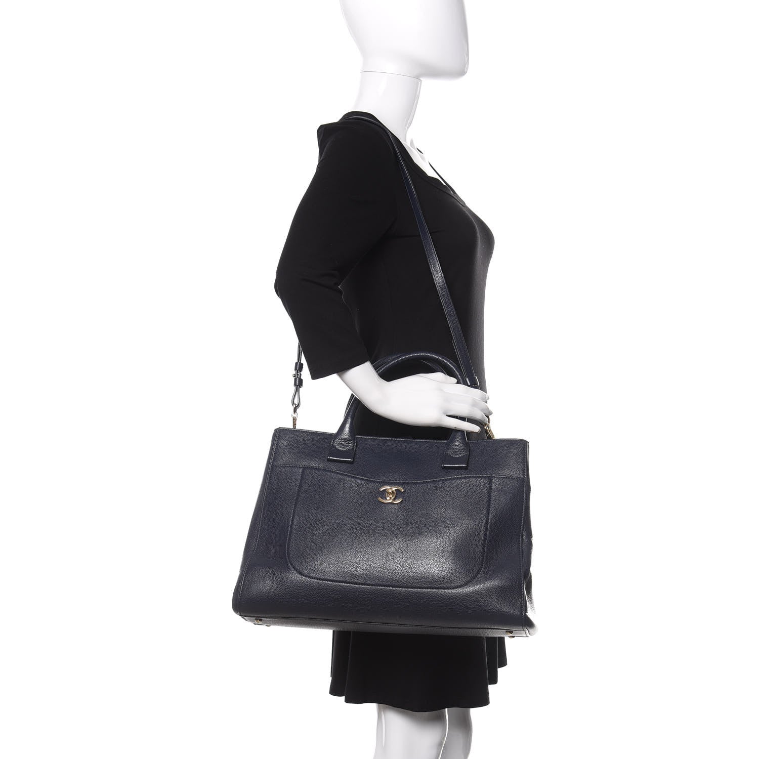 Chanel Grained Calfskin Large Neo Executive Shopper Tote Dark Blue 2 of 9