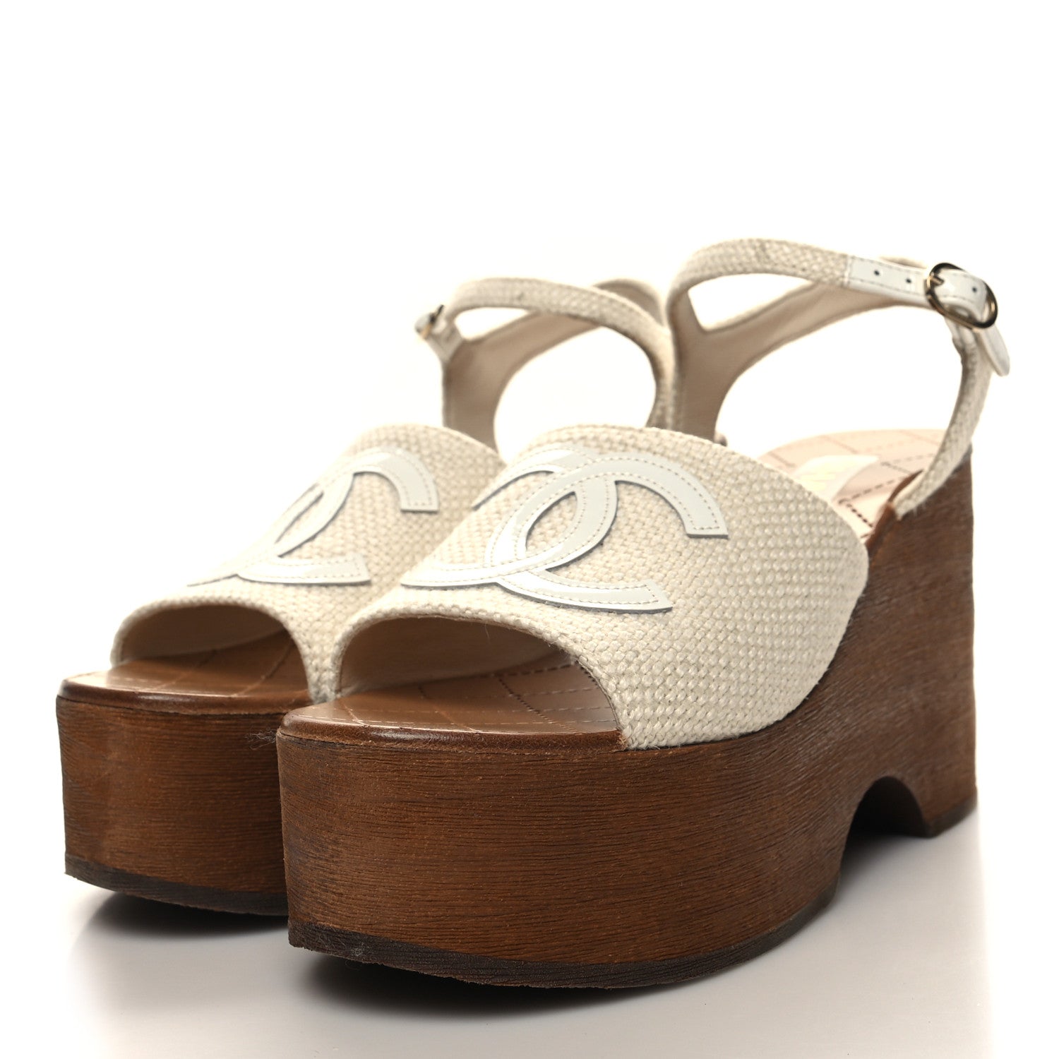 Chanel Fabric Patent Calfskin CC Wedge 37 Ivory White 3 of 9