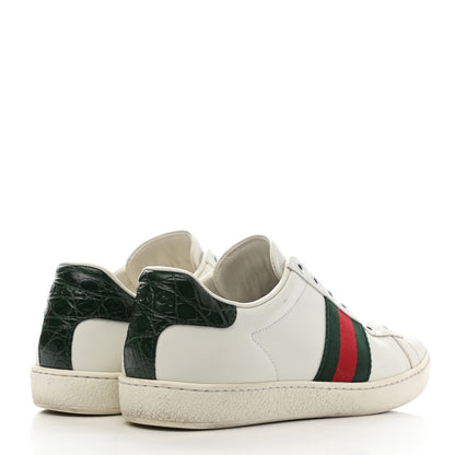 Gucci Calfskin Crocodile Web Womens Ace Sneakers 37 White Green 4 of 21