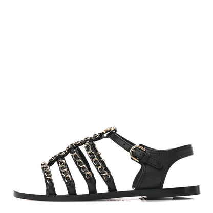 Chanel Calfskin Multi Chain CC Sandals 36.5 Black 1 of 9