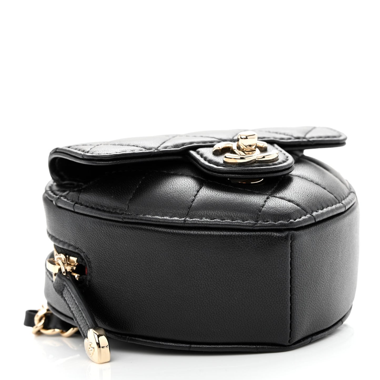 Lambskin Quilted CC In Love Heart Waist Belt Bag With Chain Black