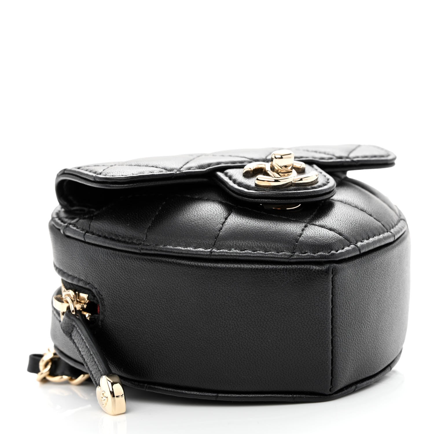 Chanel Lambskin Quilted CC In Love Heart Waist Belt Bag With Chain Black 4 of 11