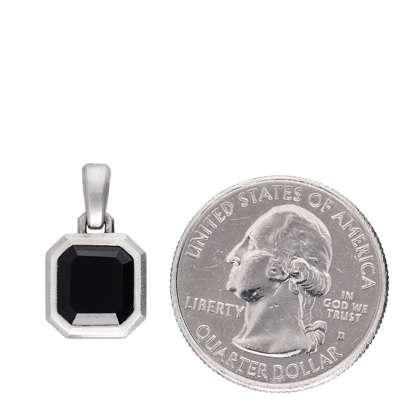 Sterling Silver Emerald Cut Black Onyx Amulet Enhancer Pendant