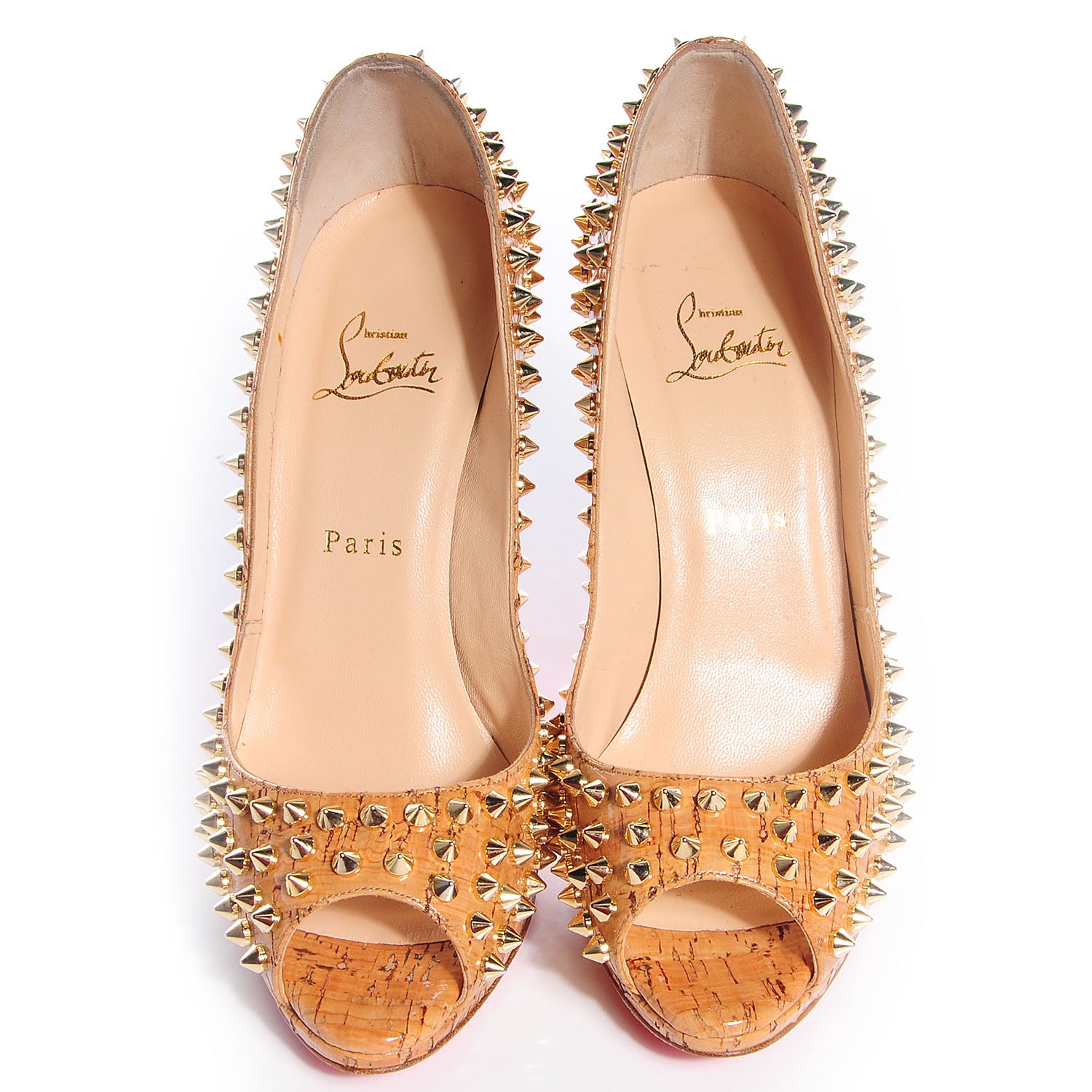 Christian Louboutin Shiny Cork Yolanda Spikes 120 Pumps 39 Natural 2 of 6