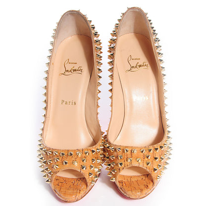 Christian Louboutin Shiny Cork Yolanda Spikes 120 Pumps 39 Natural 2 of 6