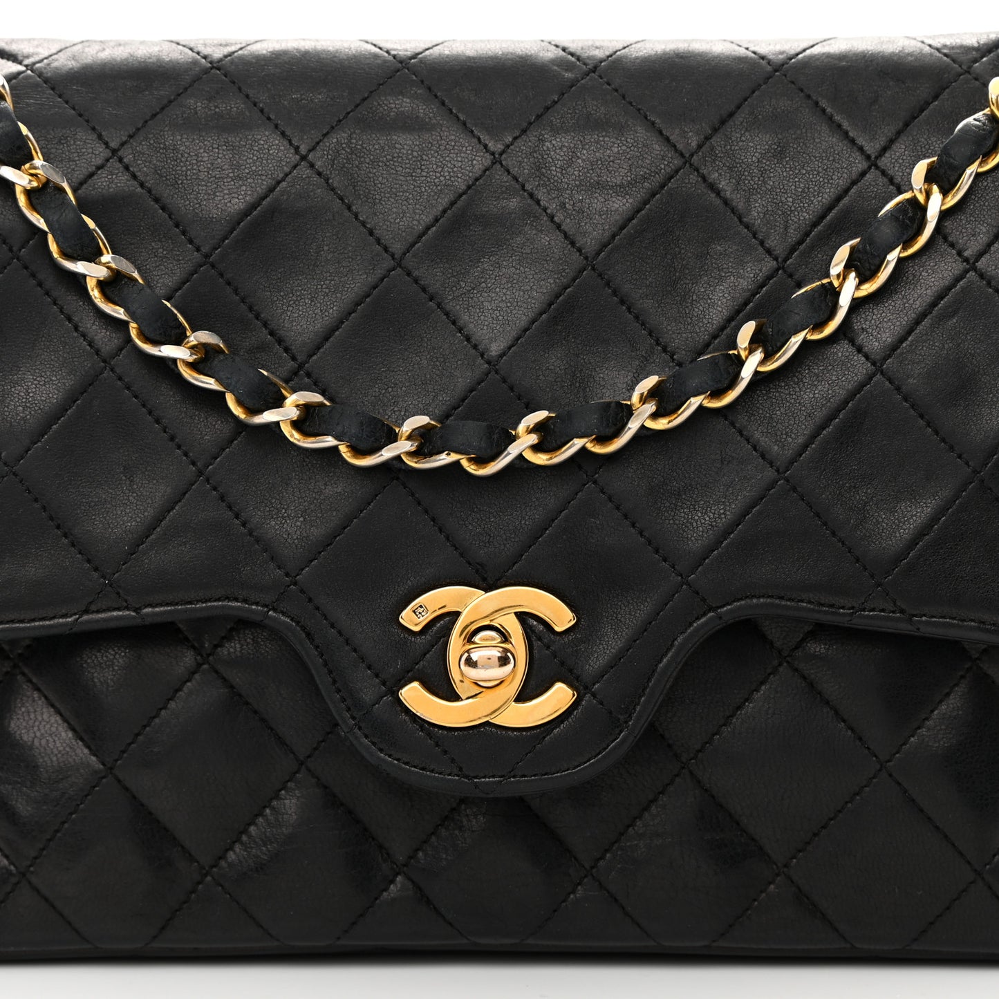 Lambskin Quilted Medium Double Flap Black