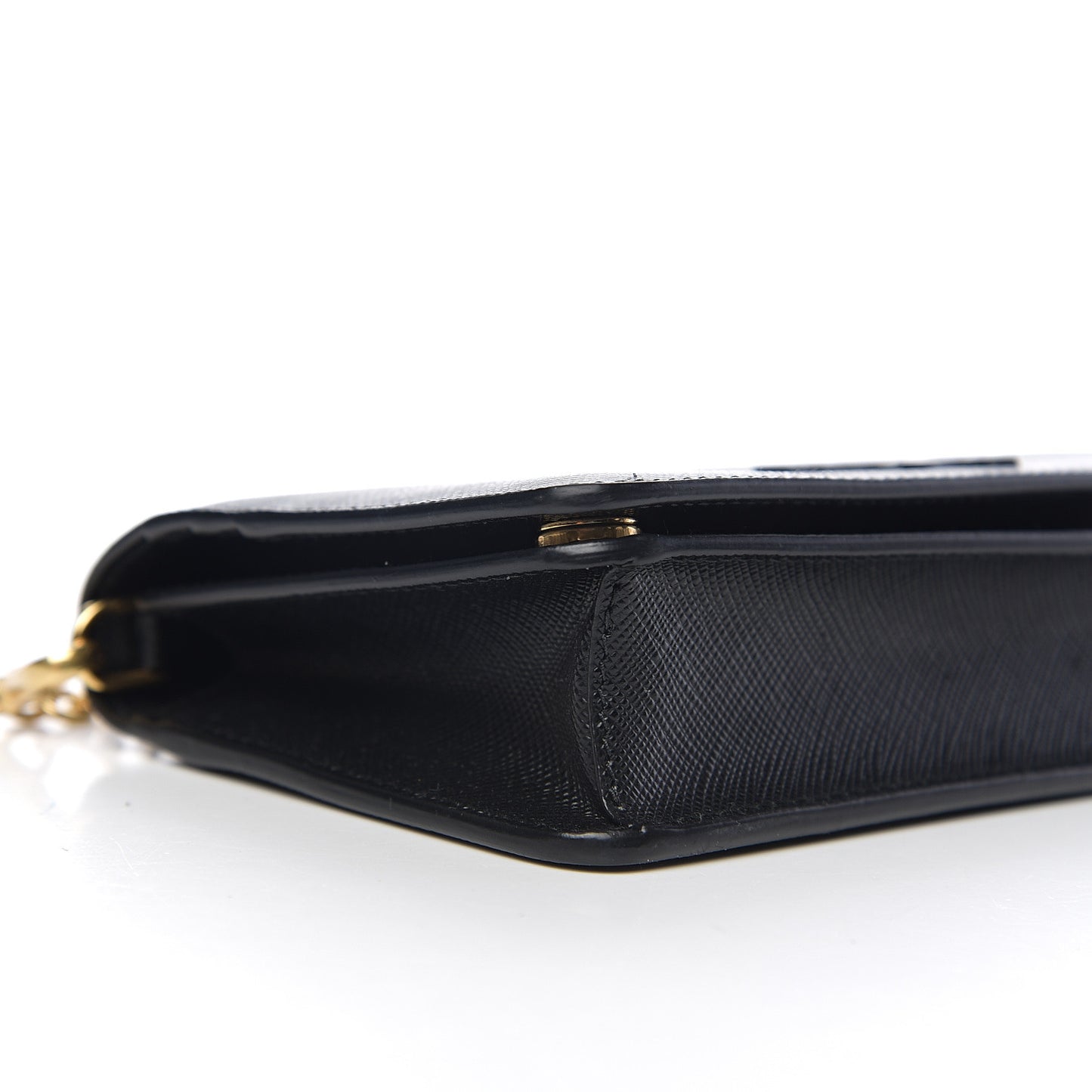 Saffiano Lux Monochrome Chain Wallet Black