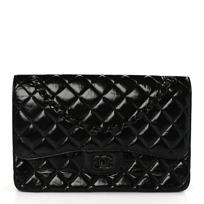 Chanel Shiny Distressed Calfskin Quilted Jumbo Double Flap So Black 1 of 8