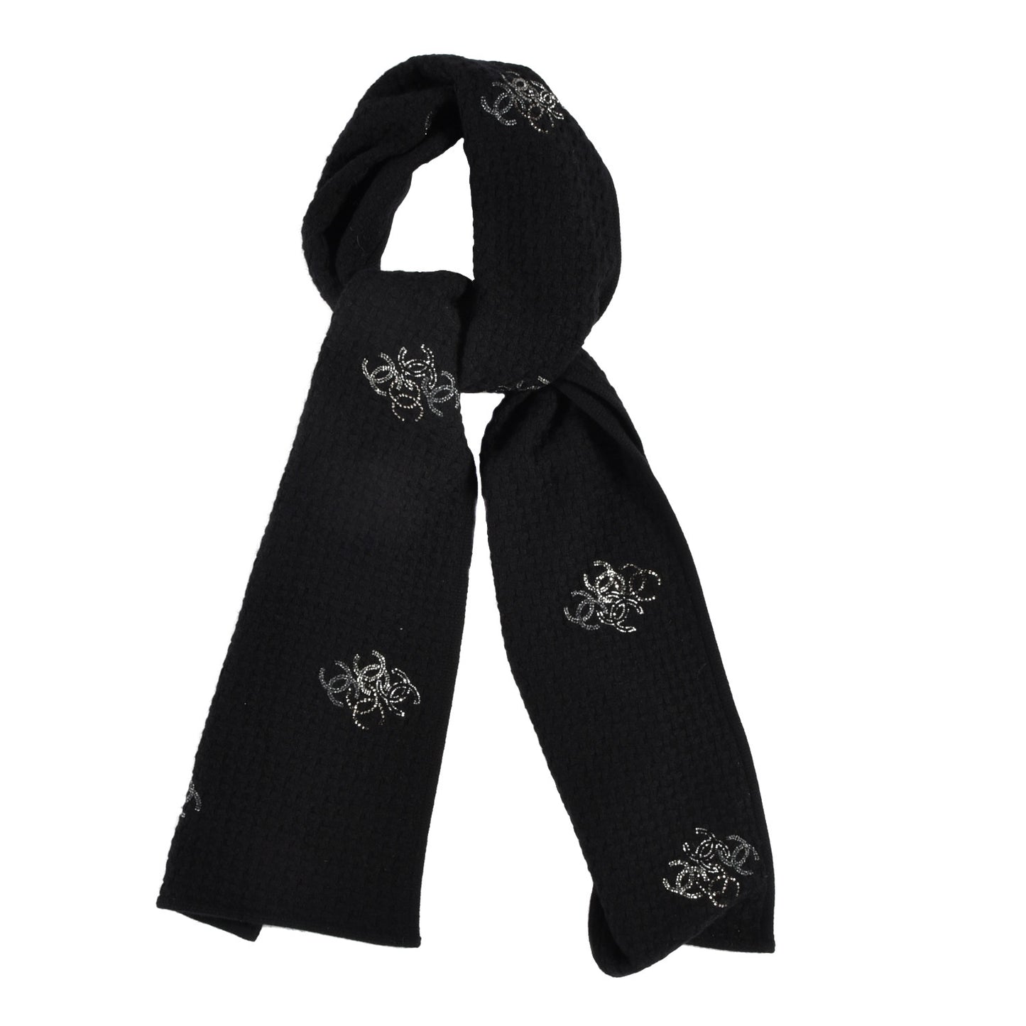 Cashmere Crystal Logo Scarf Black
