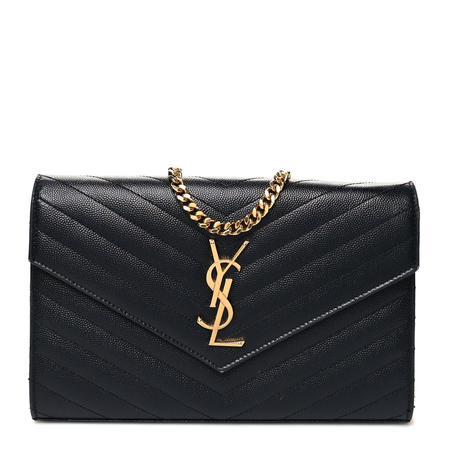Grain De Poudre Matelasse Chevron Monogram Chain Wallet Black