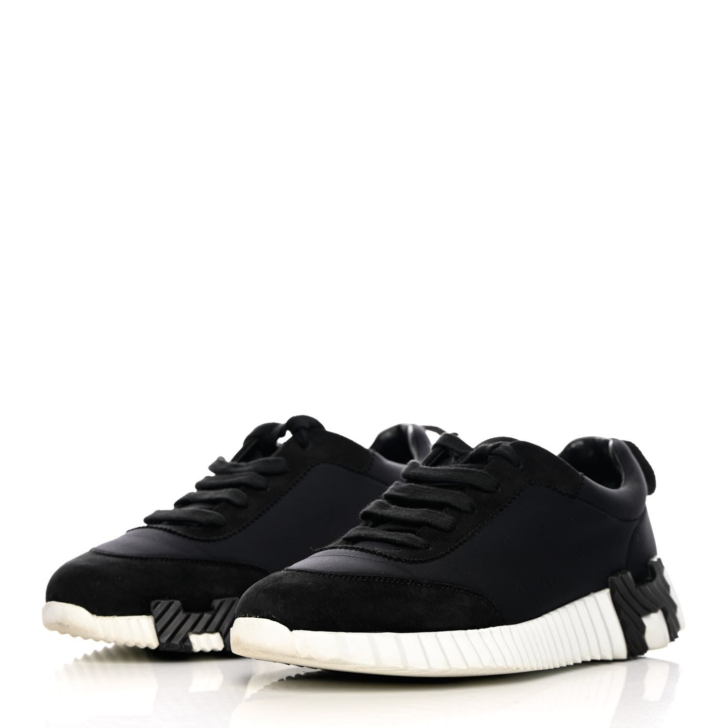 Hermes Technical Jersey Suede Goatskin Bouncing Sneakers 37 Black White 3 of 13