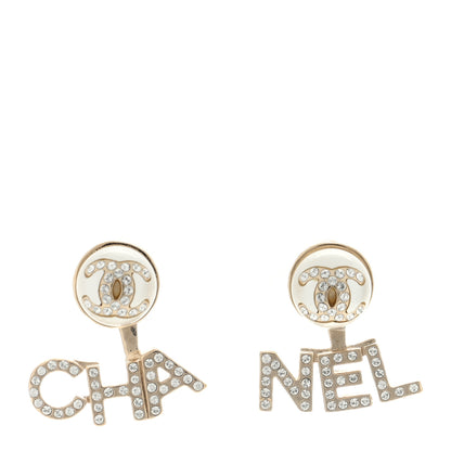 Chanel Crystal Pearl Cha-Nel Logo Earrings Gold 1 of 4