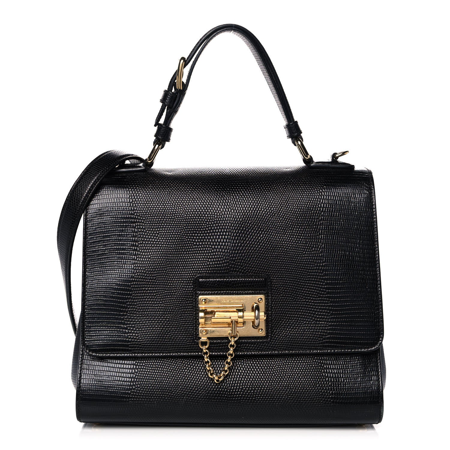 Dolce & Gabbana Lizard Calfskin Embossed Medium Monica Top Handle Bag Black 1 of 12
