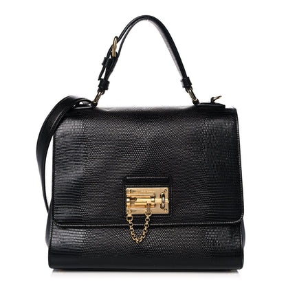 Dolce & Gabbana Lizard Calfskin Embossed Medium Monica Top Handle Bag Black 1 of 12