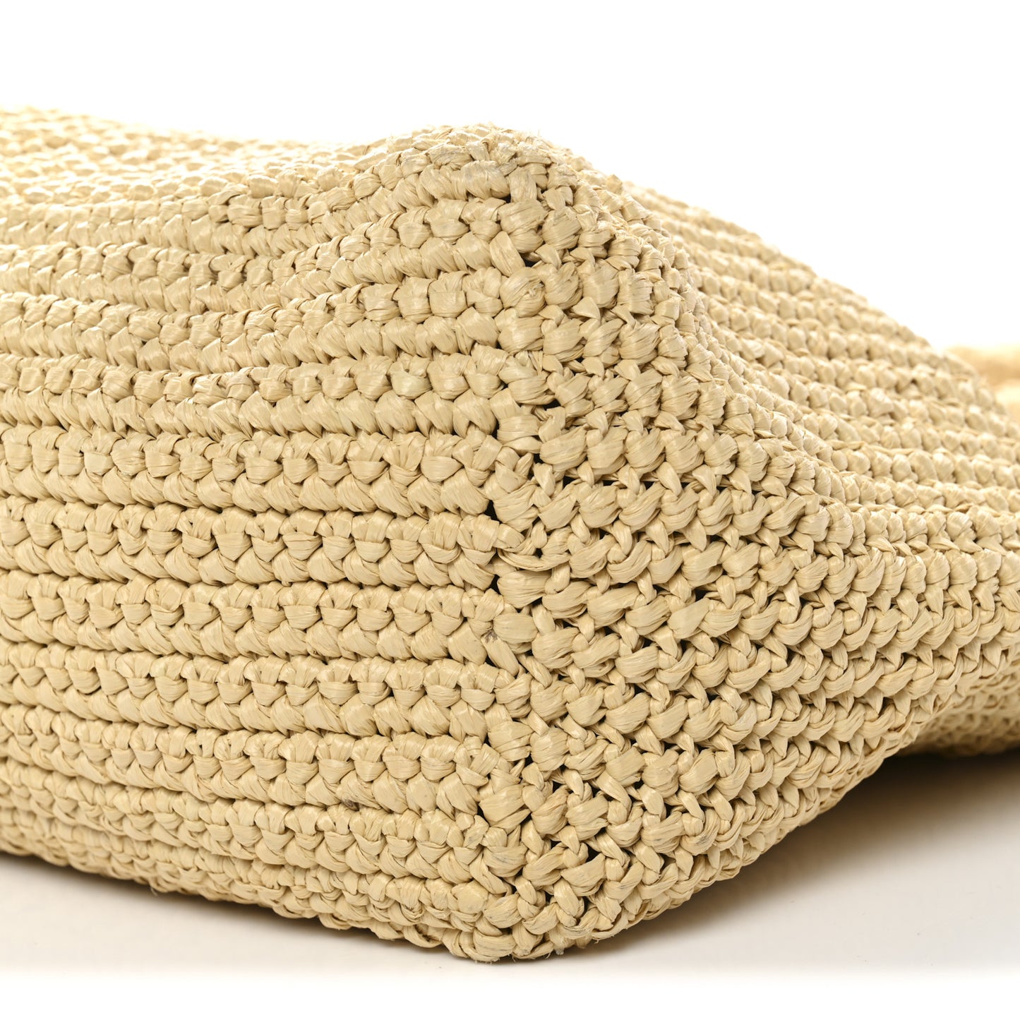Yarn Raffia Effect Crochet Embroidered Logo Tote Naturale