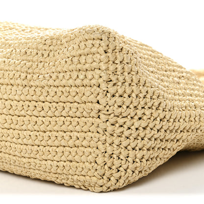Prada Yarn Raffia Effect Crochet Embroidered Logo Tote Naturale 9 of 9