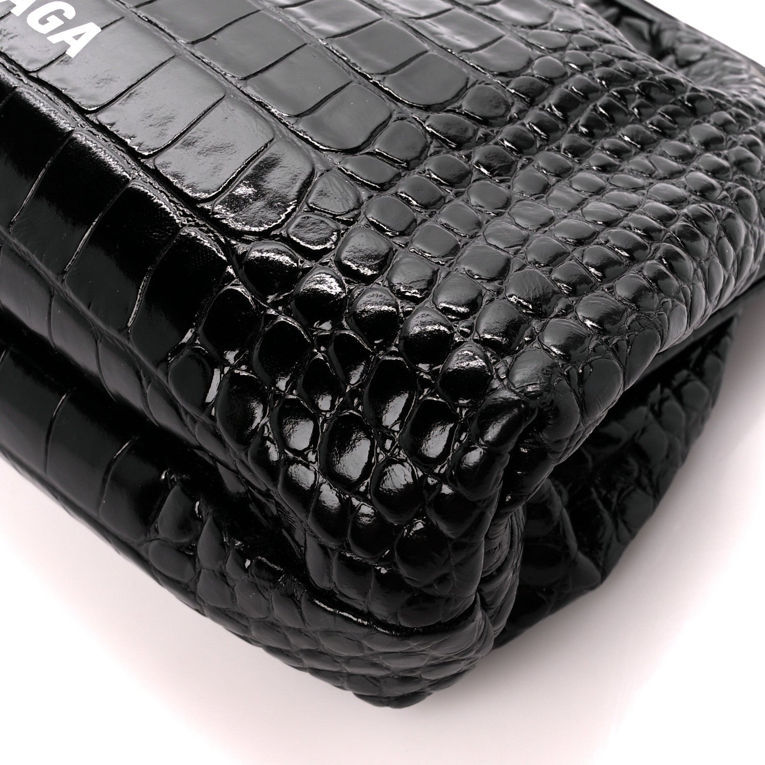 Balenciaga Shiny Supple Calfskin Logo Crocodile Embossed Cloud Crossbody Bag Black White 10 of 11