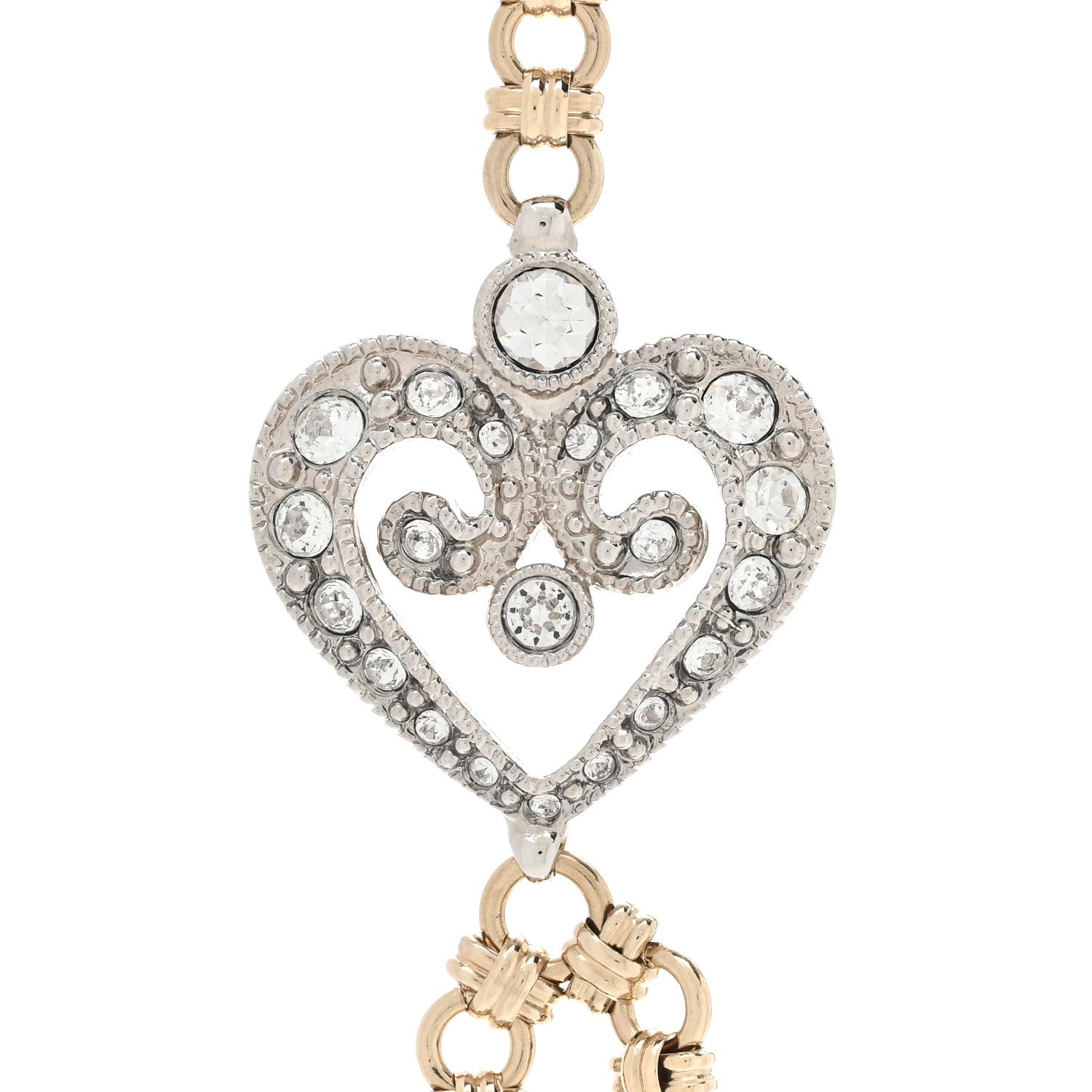Chanel Crystal CC Heart Long Necklace Gold 5 of 7