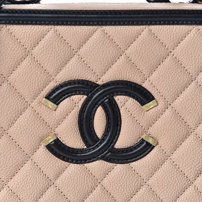 Chanel Caviar Quilted Medium CC Filigree Vanity Case Beige Black 12 of 13