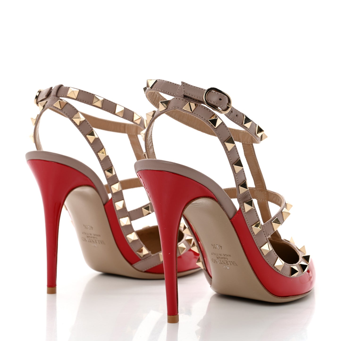 Patent Nappa Rockstud Ankle Strap 100mm Pumps 40.5 Rosso Valentino Poudre