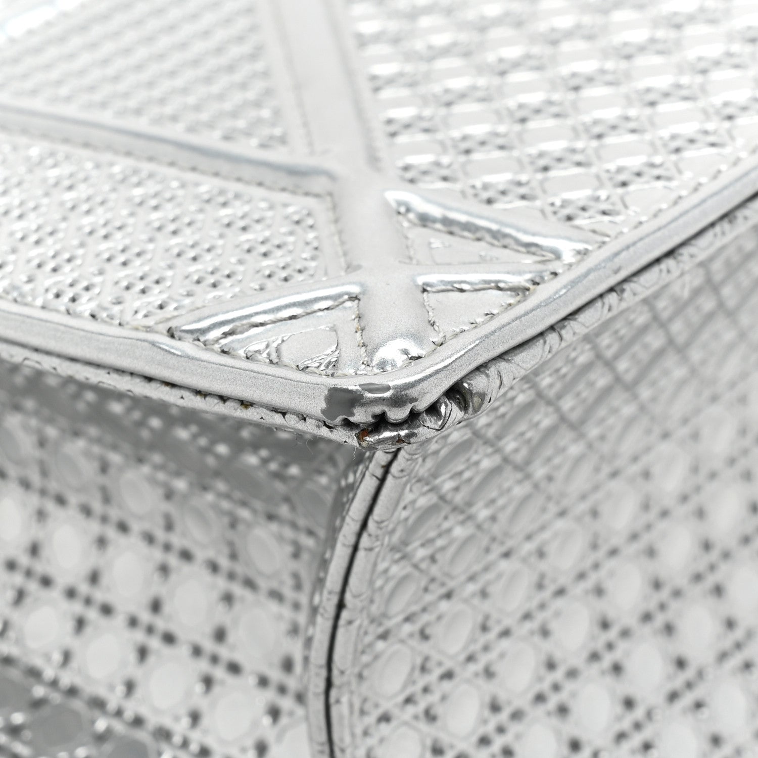 Christian Dior Metallic Patent Micro-Cannage Medium Diorama Flap Bag Silver 15 of 17