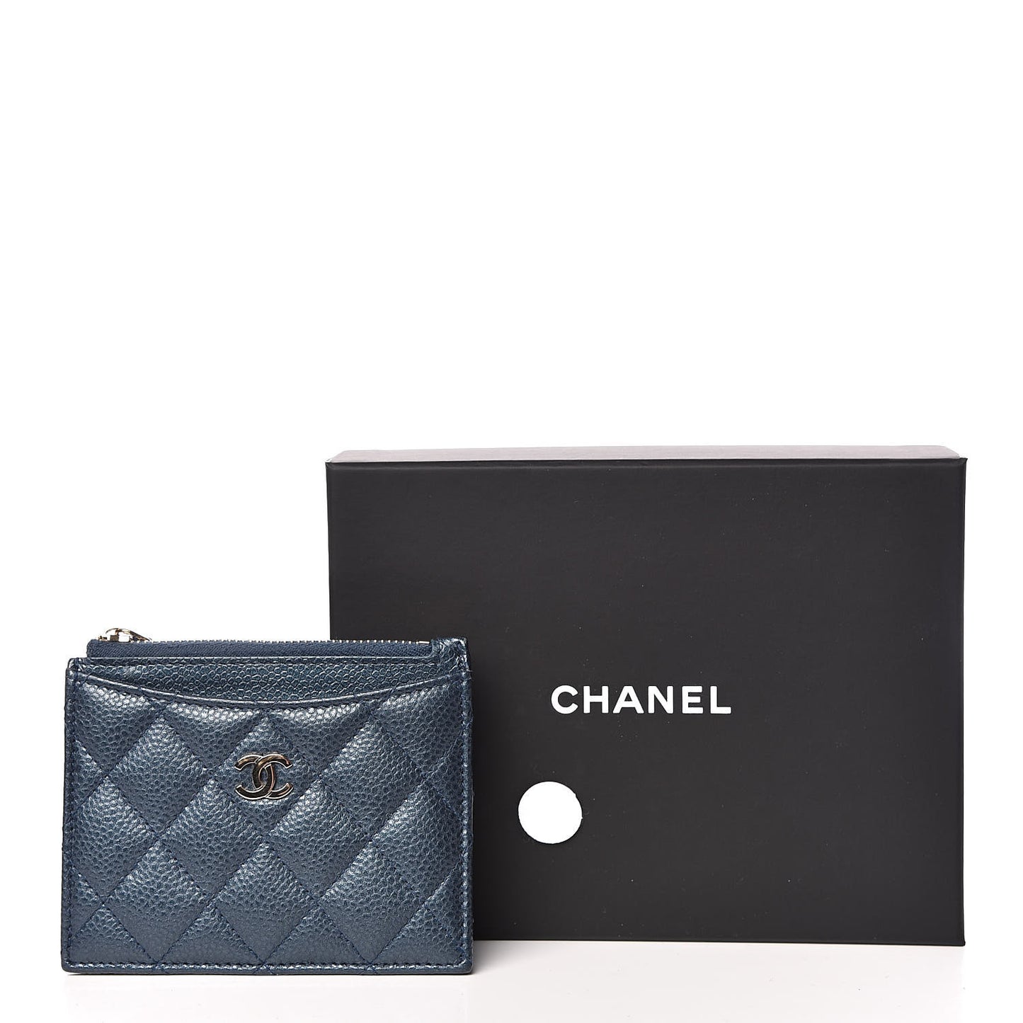 Metallic Caviar Quilted CC Zip Card Holder Dark Blue