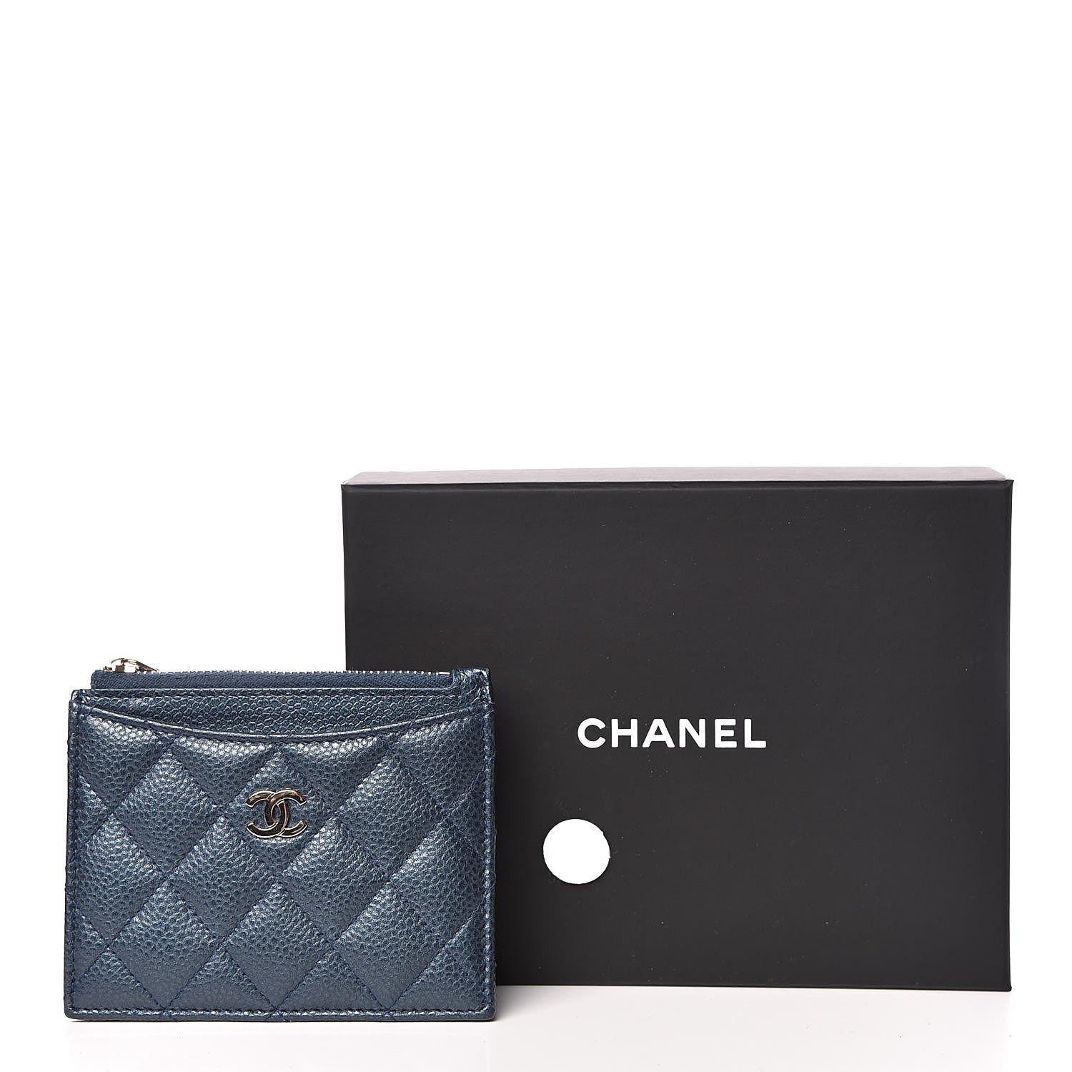 Chanel Metallic Caviar Quilted CC Zip Card Holder Dark Blue 8 of 8