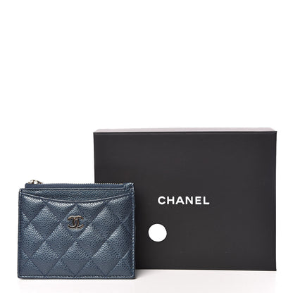 Chanel Metallic Caviar Quilted CC Zip Card Holder Dark Blue 8 of 8