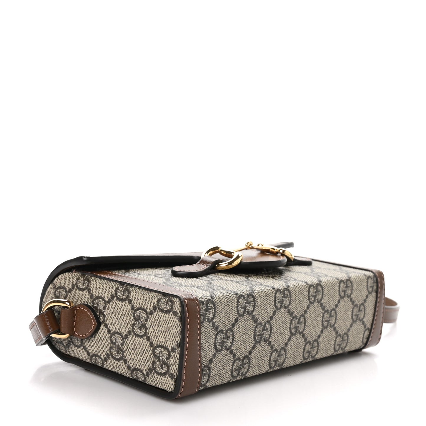 GG Supreme Monogram Textured Dollar Calfskin Mini Horsebit 1955 Shoulder Bag Beige Brown Sugar