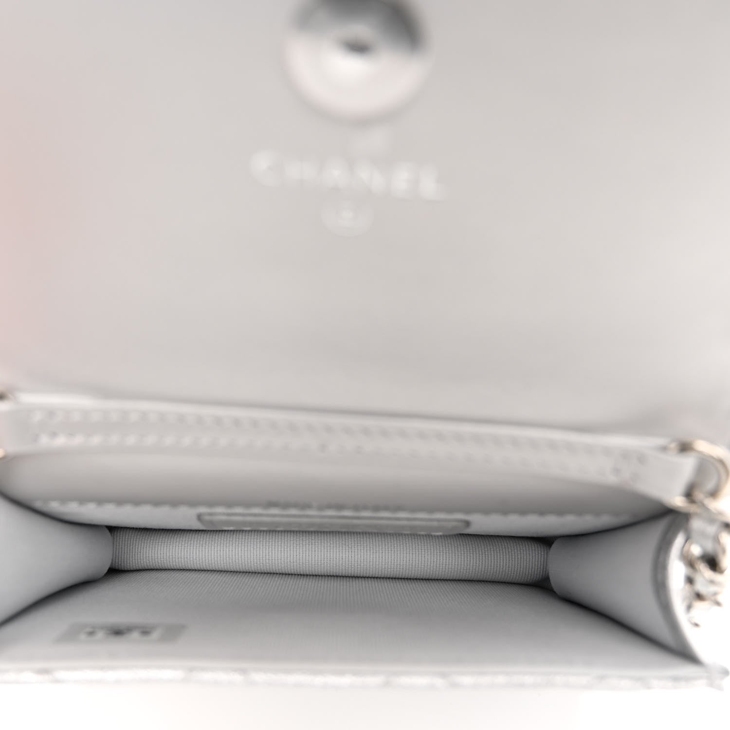 Chanel Metallic Goatskin Quilted Crystal CC Walk Of Fame Clutch With Chain Silver 5 of 13