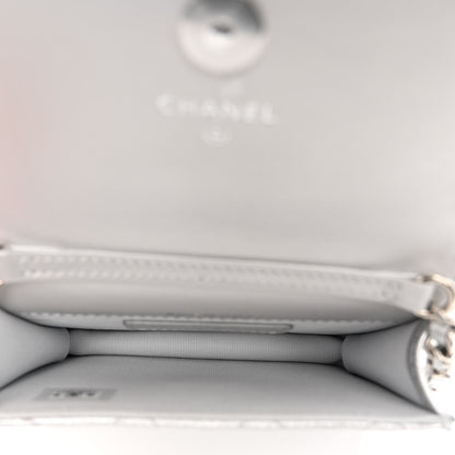 Chanel Metallic Goatskin Quilted Crystal CC Walk Of Fame Clutch With Chain Silver 5 of 13
